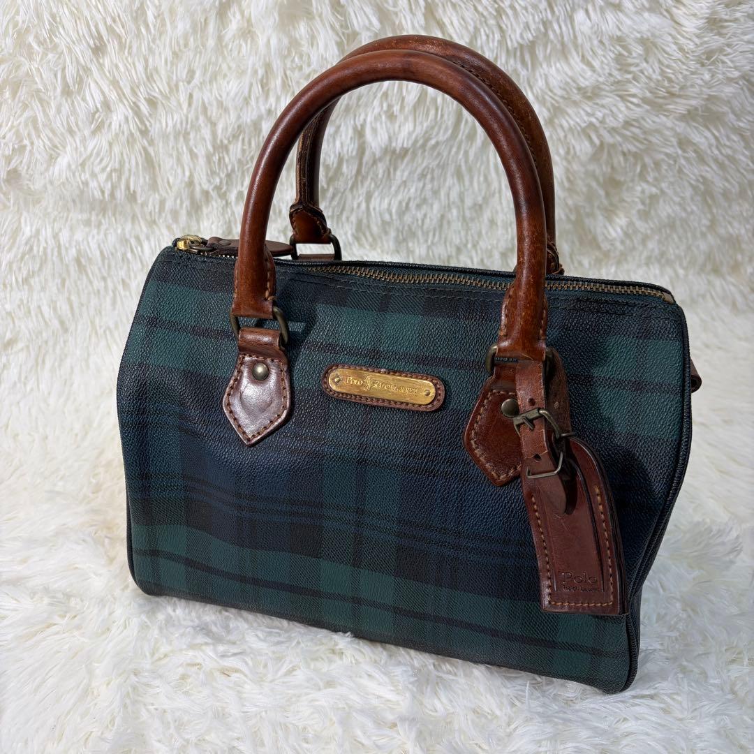 【✨美品✨】 ラルフローレン ミニボストンバッグ チェック柄 グリーン