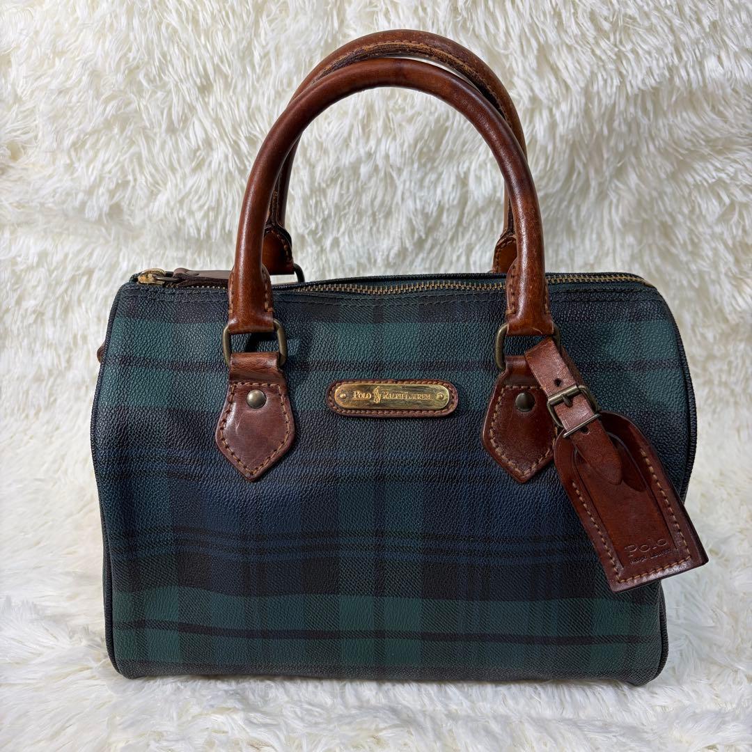 【✨美品✨】 ラルフローレン ミニボストンバッグ チェック柄 グリーン