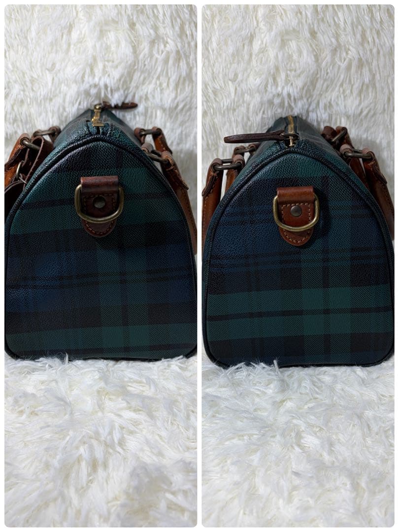 【✨美品✨】 ラルフローレン ミニボストンバッグ チェック柄 グリーン