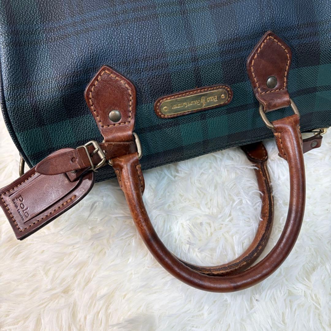 【✨美品✨】 ラルフローレン ミニボストンバッグ チェック柄 グリーン