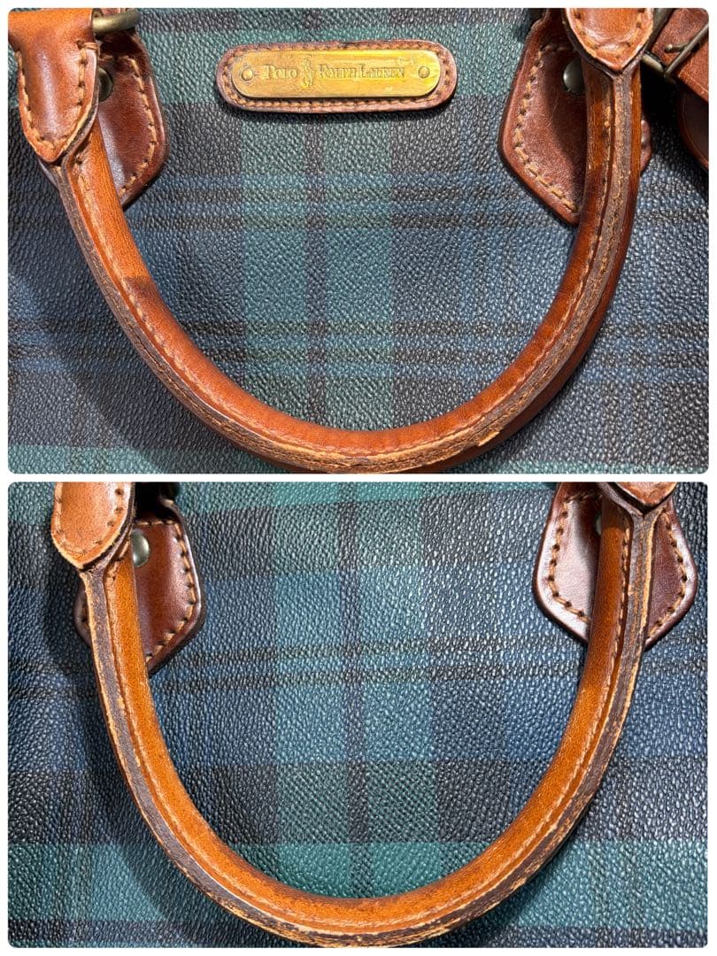 【✨美品✨】 ラルフローレン ミニボストンバッグ チェック柄 グリーン