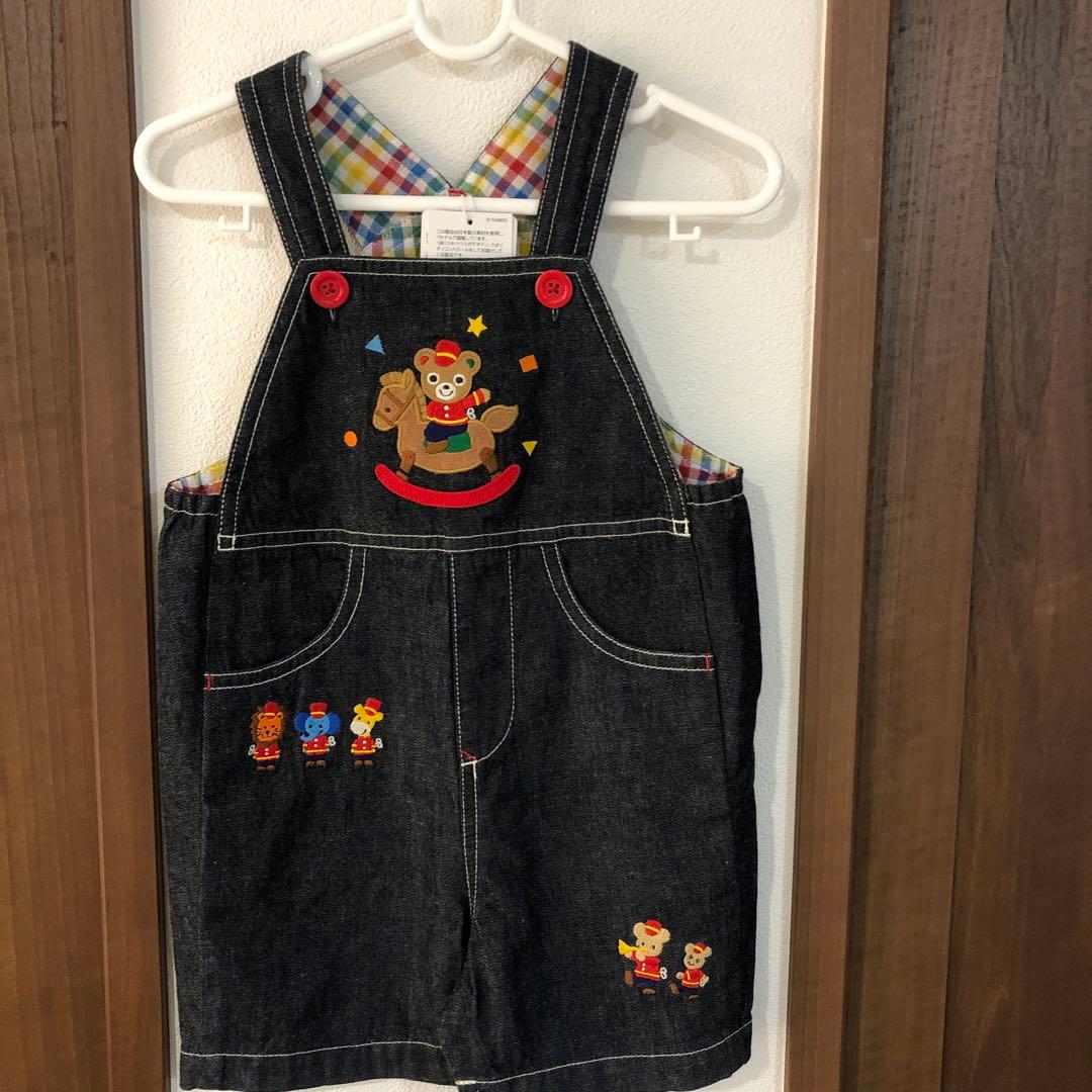 ミキハウス☆新品タグ付きデニムオーバーオール プッチー君☆豪華刺繍☆Bスタンプ