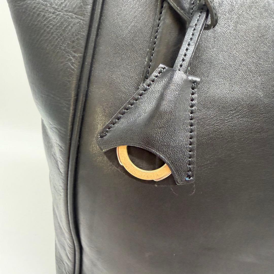 美品　アニアリ　アンティークレザートートバッグ　逆台形　A4サイズ可能　ブラック