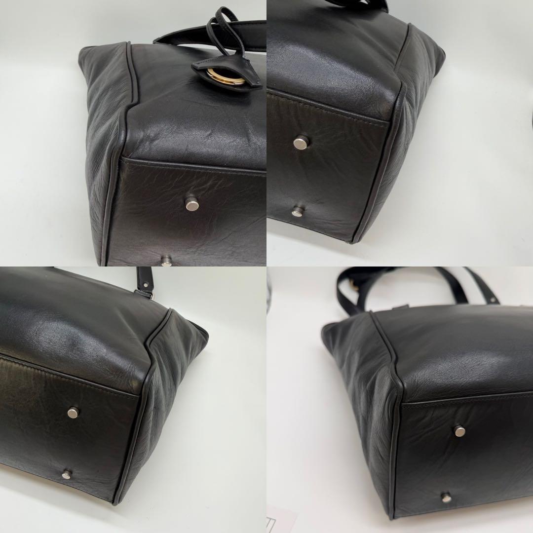 美品　アニアリ　アンティークレザートートバッグ　逆台形　A4サイズ可能　ブラック