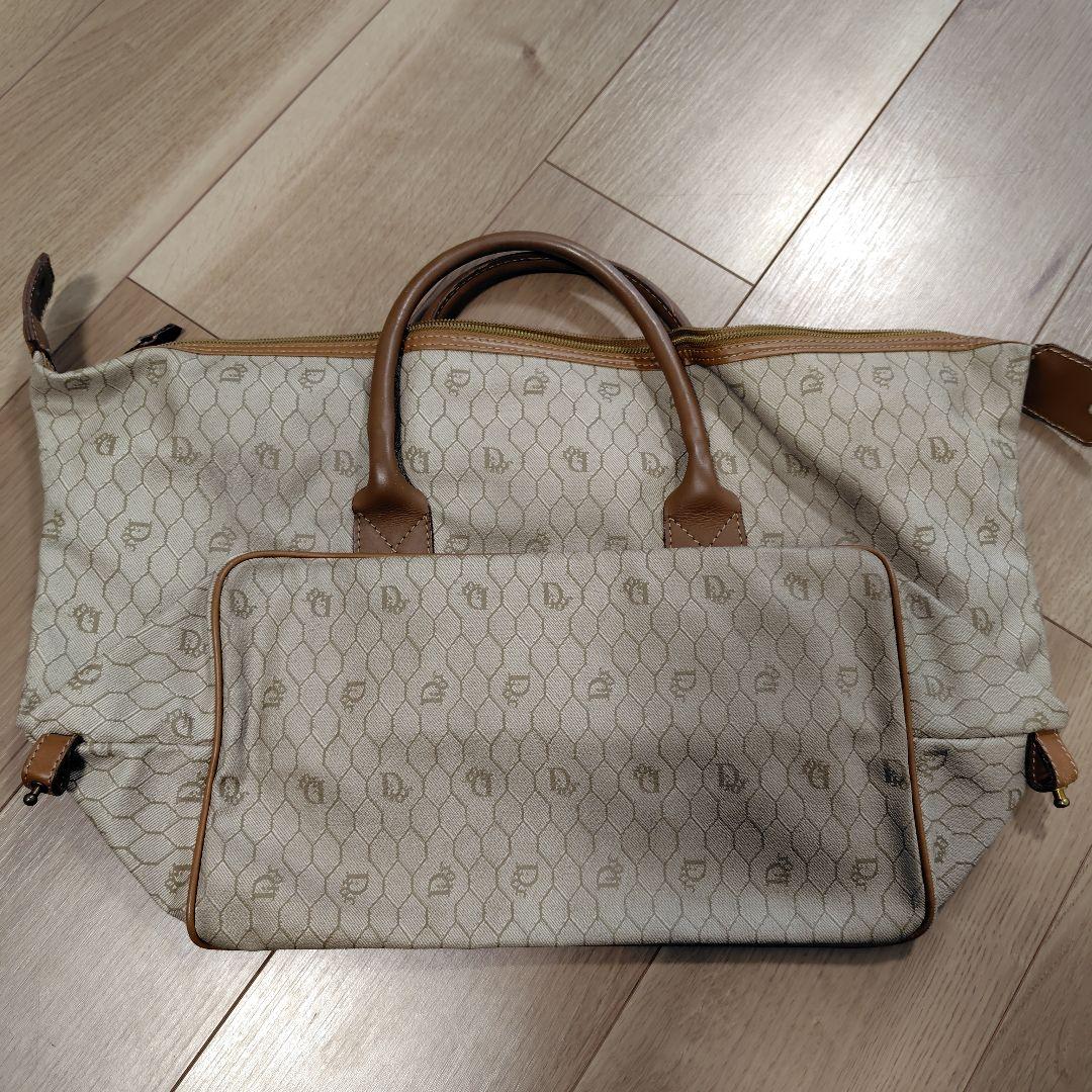 Christian Dior　ベージュ ロゴ入り ボストンバッグ