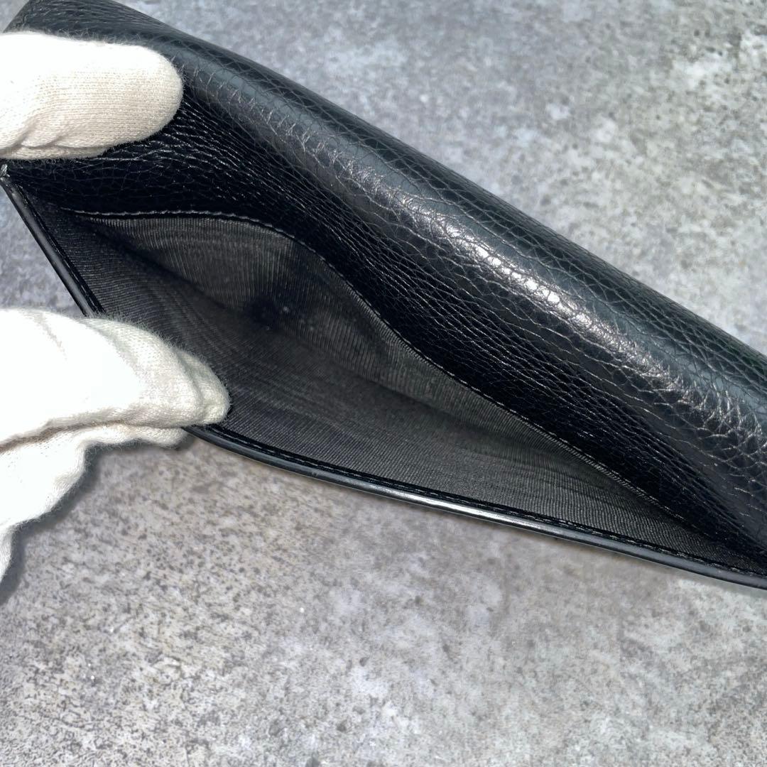 【美品】GUCCI グッチ　長財布　レザー　黒　ブラック　シボ革　折り財布