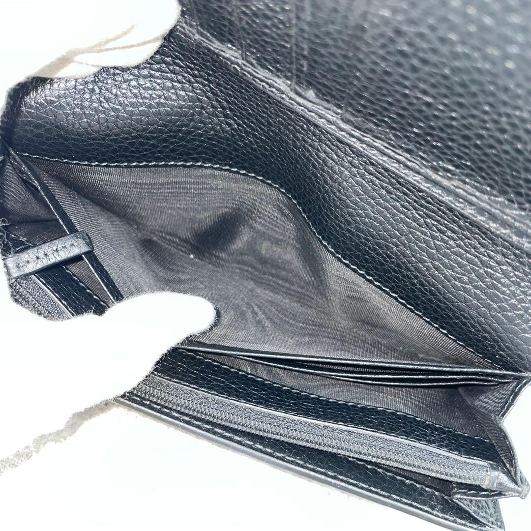 【美品】GUCCI グッチ　長財布　レザー　黒　ブラック　シボ革　折り財布