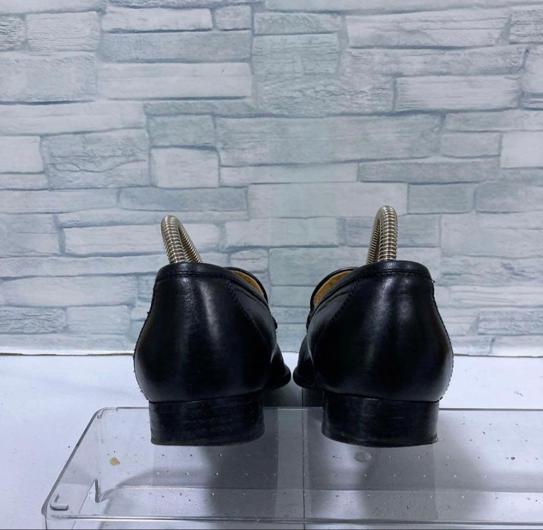 高級　HERMESエルメス　モカシンパリローファー　黒　シルバー　23.5