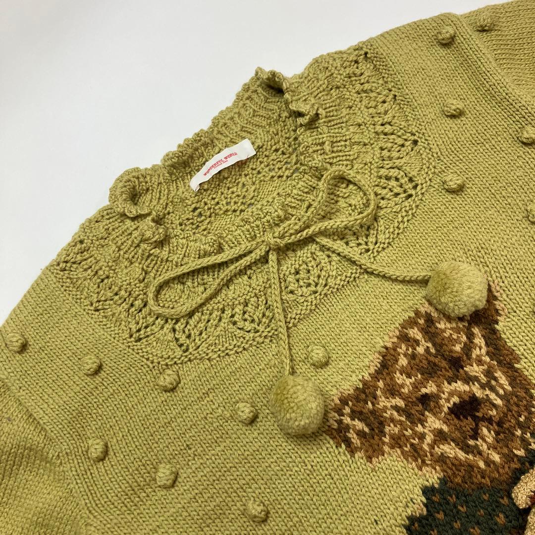 ワンダフルワールド 若草色 くまちゃん編み プルオーバーニット