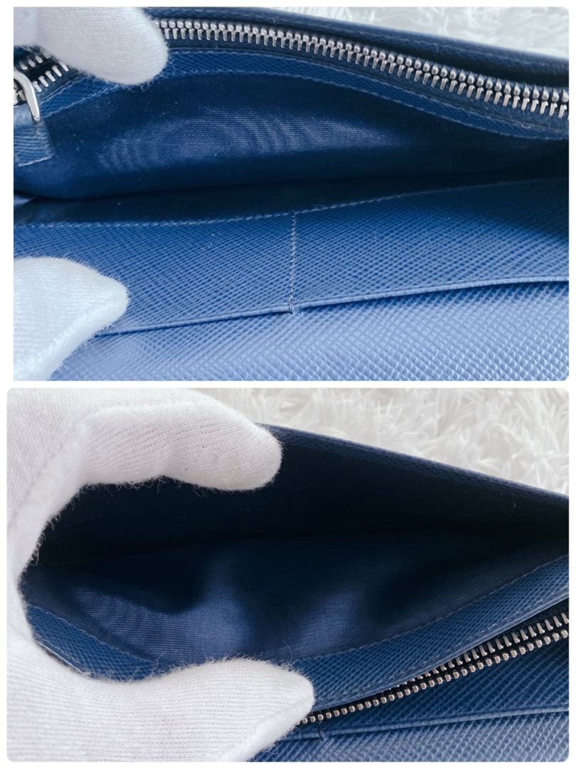 プラダ サフィアーノ 長財布 2MV836レザーバイカラー 黒　青　三角ロゴ