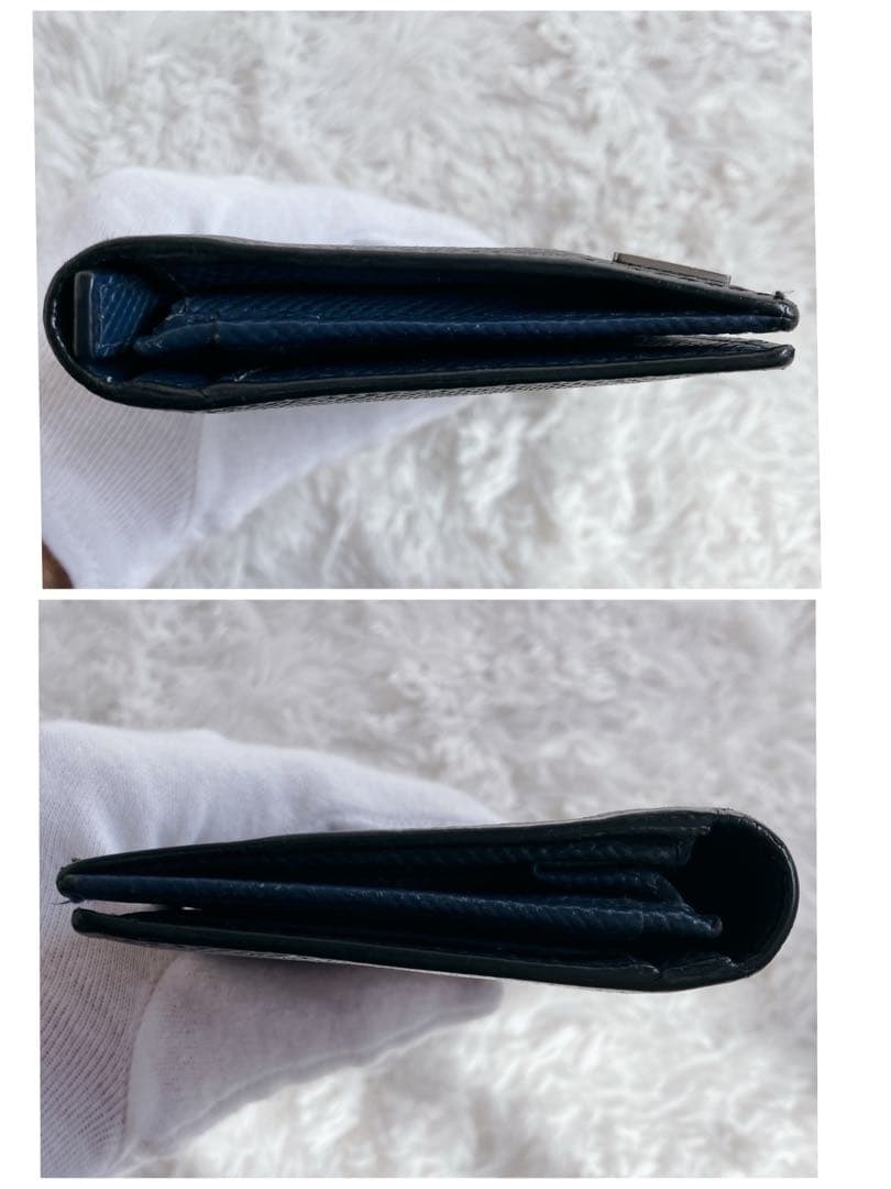 プラダ サフィアーノ 長財布 2MV836レザーバイカラー 黒　青　三角ロゴ