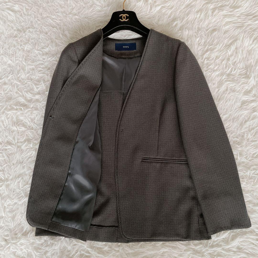 美品✨【シップス】ノーカラージャケットパンツセットアップ チェック ダークグレー