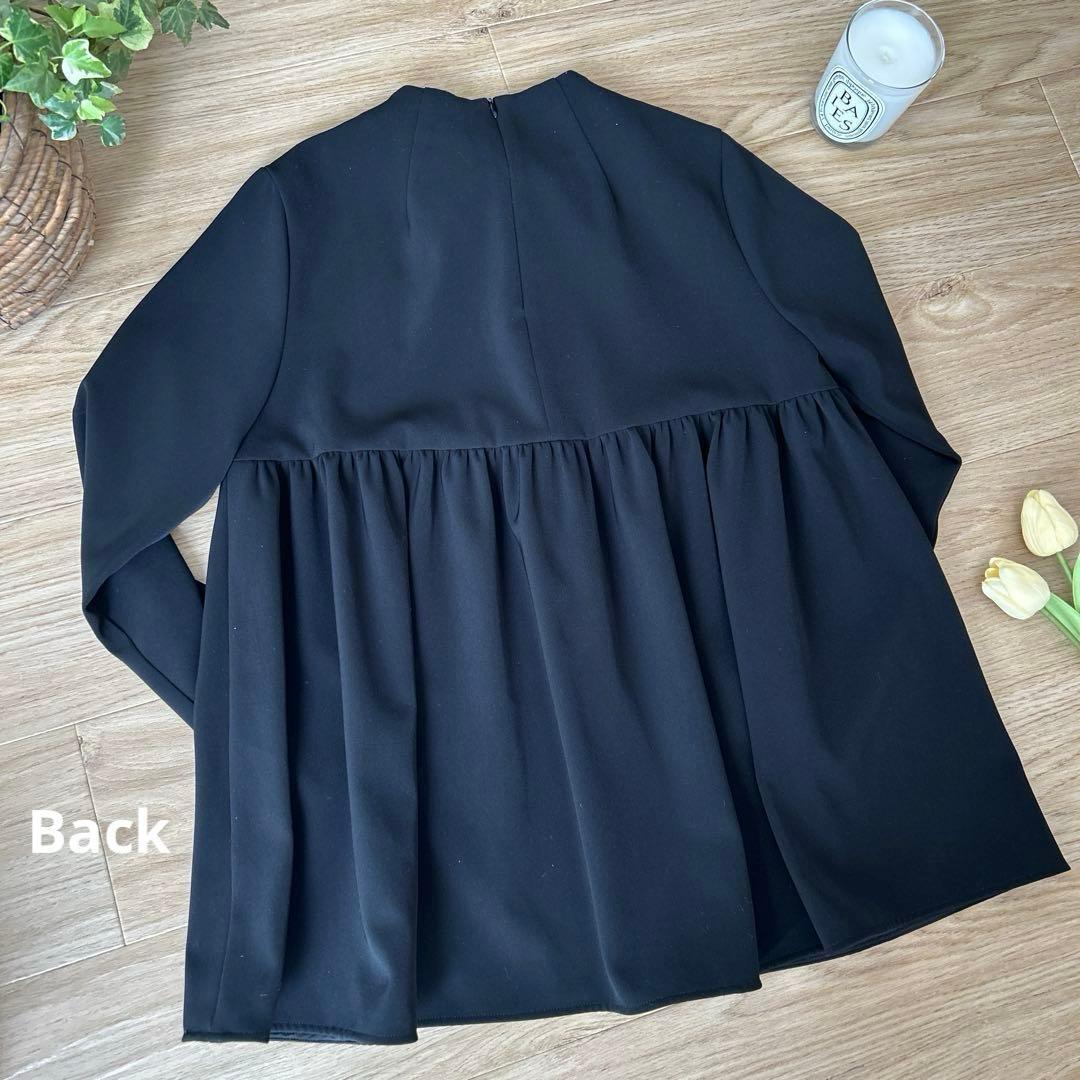 yoriヨリ　セレモニーリボンブラウス　36　ブラック　ペプラムシルエット　長袖