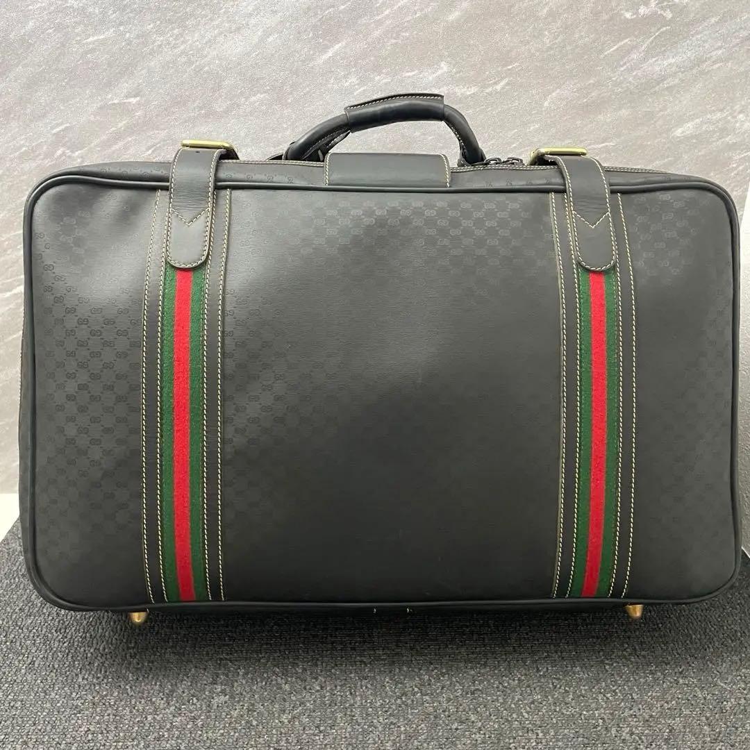 極美品✨グッチ 幅51cm レザー ボストンバッグ シェリーライン GG 黒