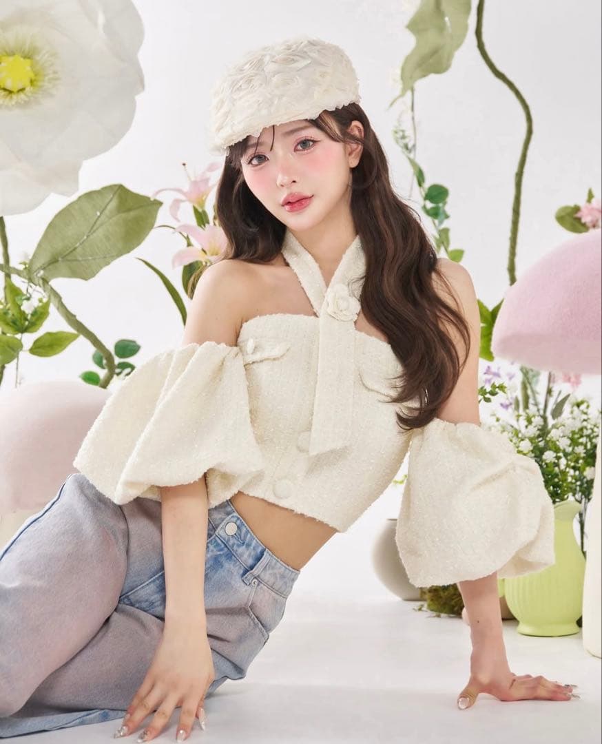 ダーリッチ Darich ホルターネックオフショル ツイード