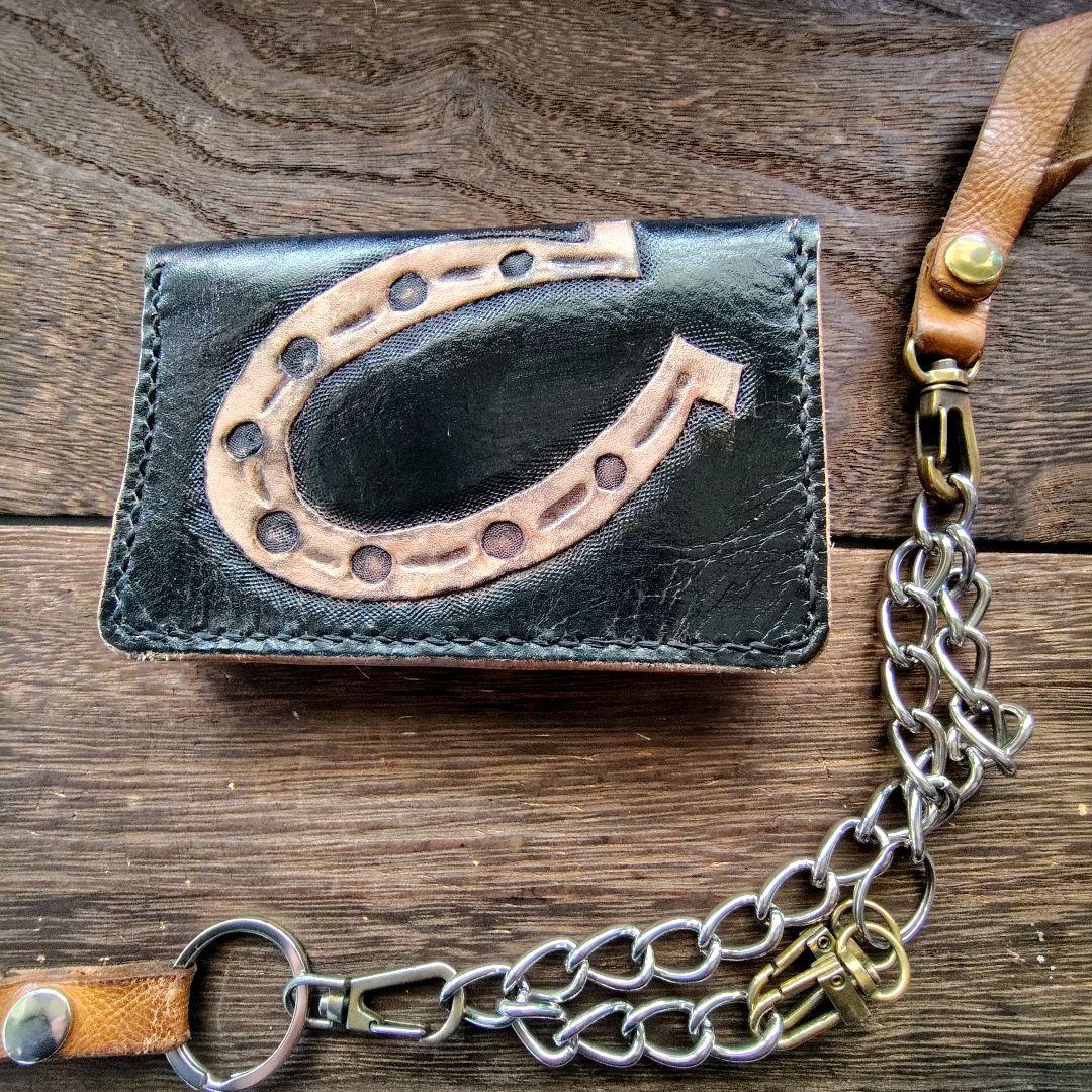 ミドルサイズ　トラッカーウォレット　蹄鉄　手染め