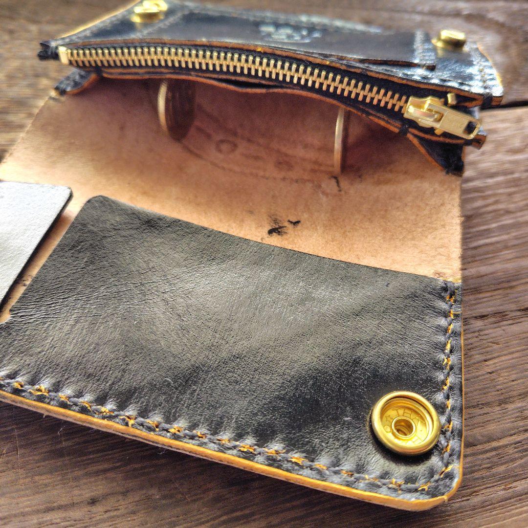 ミドルサイズ　トラッカーウォレット　蹄鉄　手染め