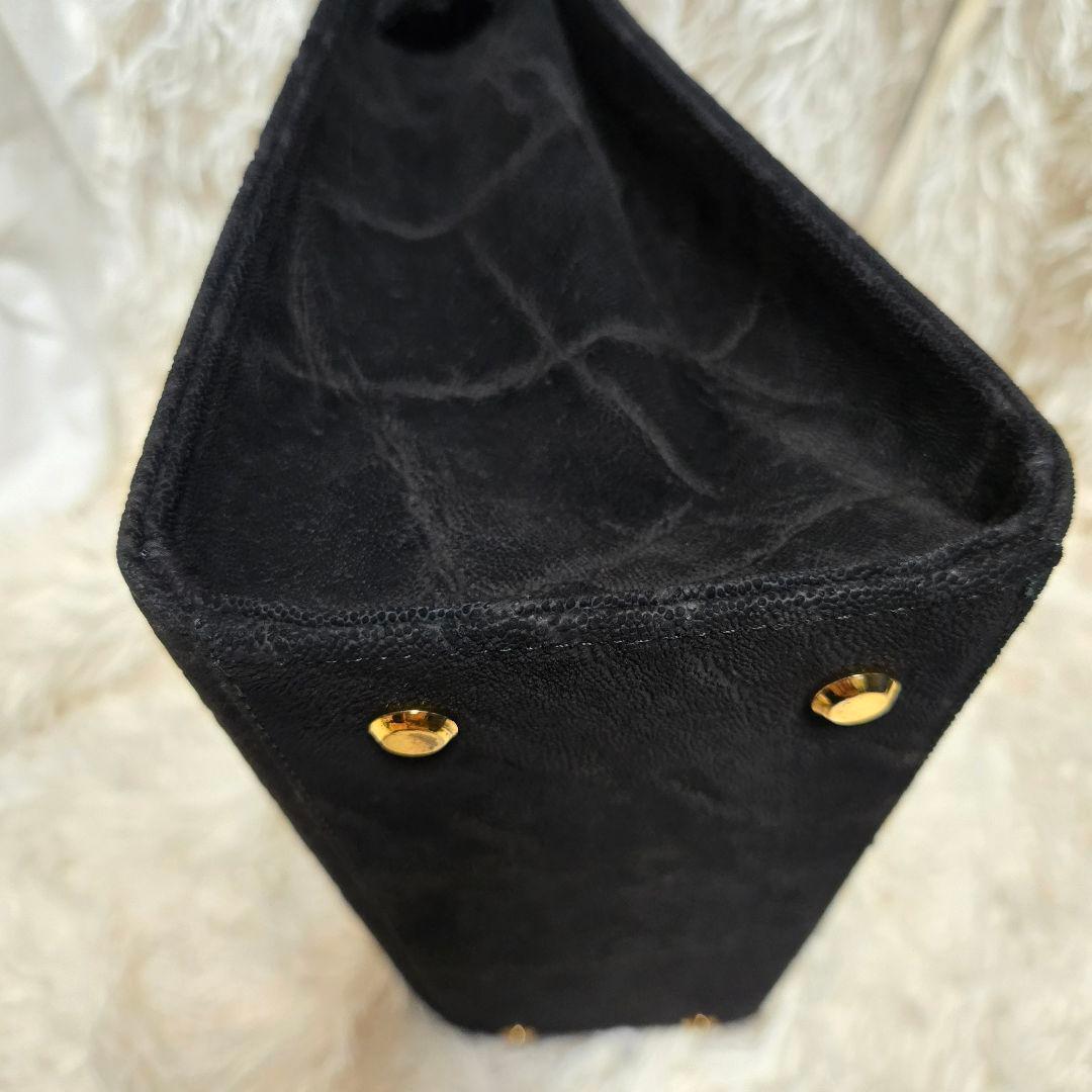 希少 エレファント レザー ブラック グレー 象 ハンドバッグ カデナ　ゴールド