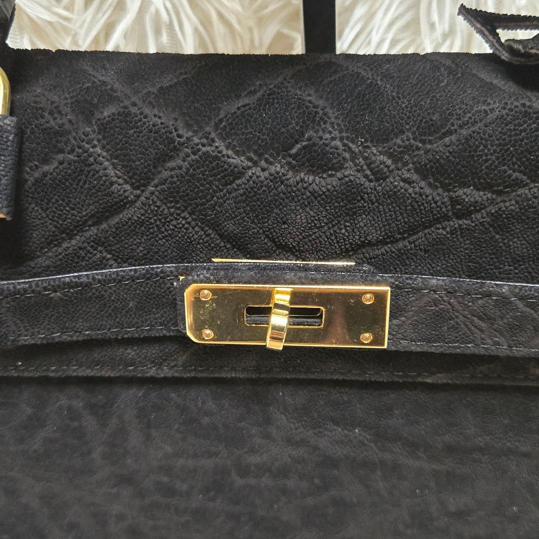 希少 エレファント レザー ブラック グレー 象 ハンドバッグ カデナ　ゴールド