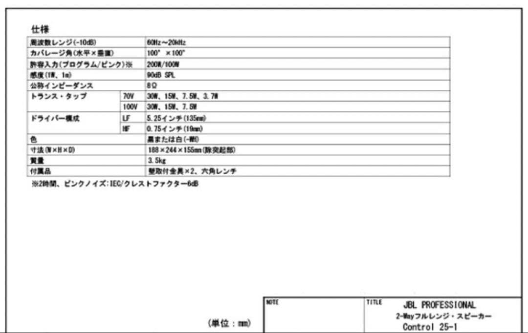 新品未使用　JBL 2-Wayフルレンジスピーカー　ペア　Control25-1