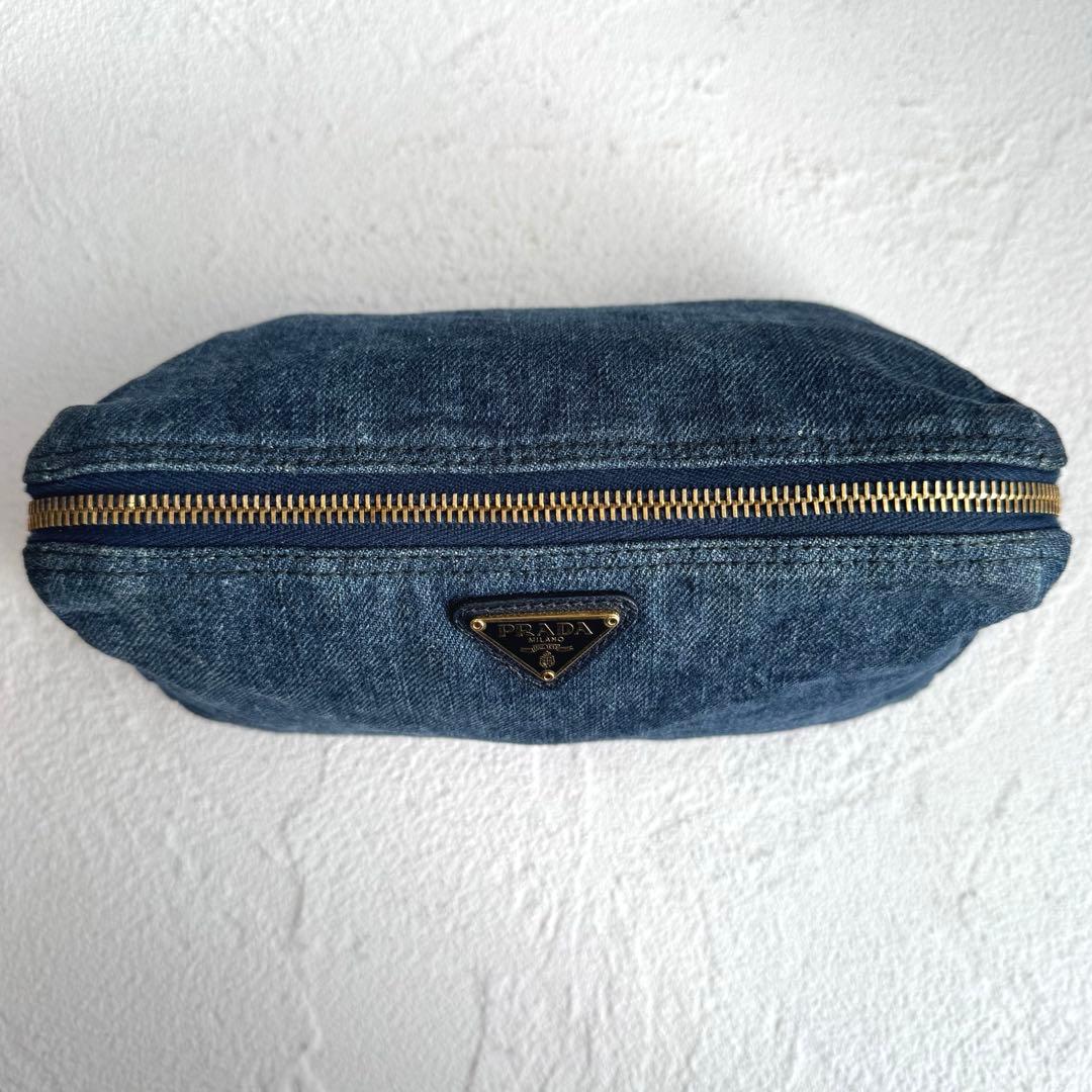 PRADA プラダ デニム ポーチ トライアングルロゴ コスメポーチ