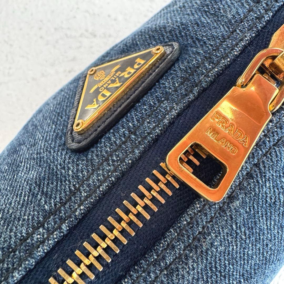 PRADA プラダ デニム ポーチ トライアングルロゴ コスメポーチ