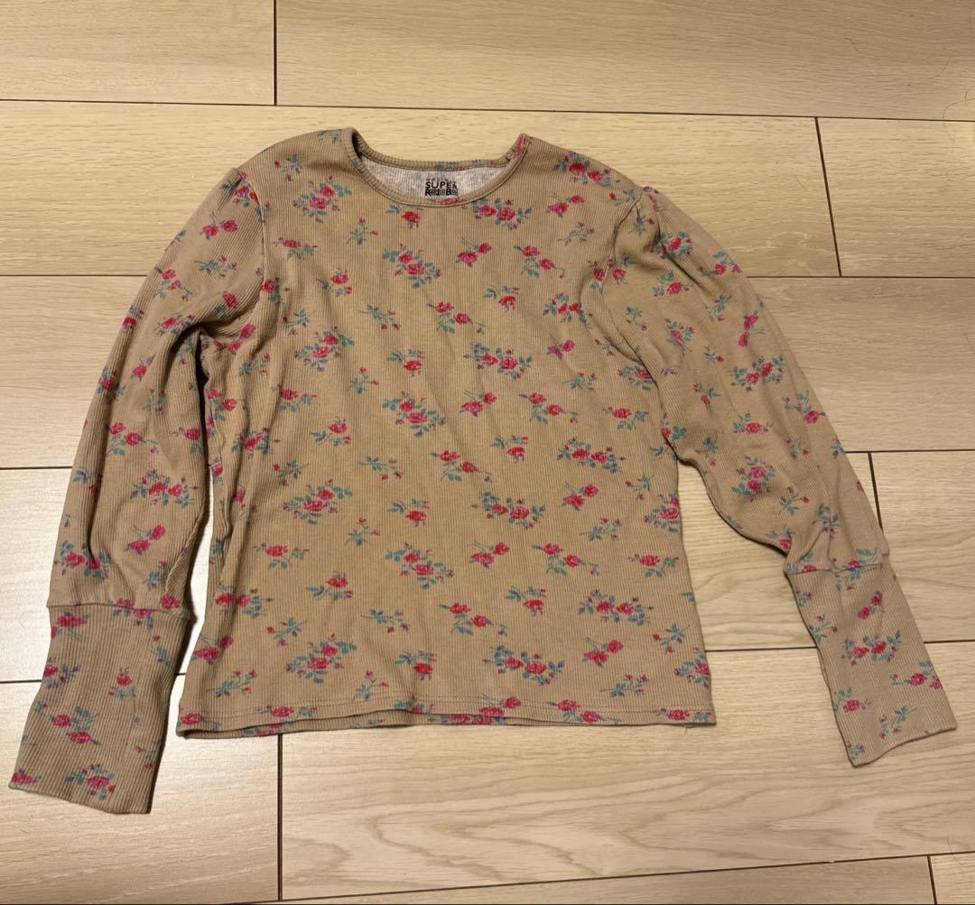 HOLIDAY 花柄　スーパーリブ　パフ　ロングスリーブ　トップス