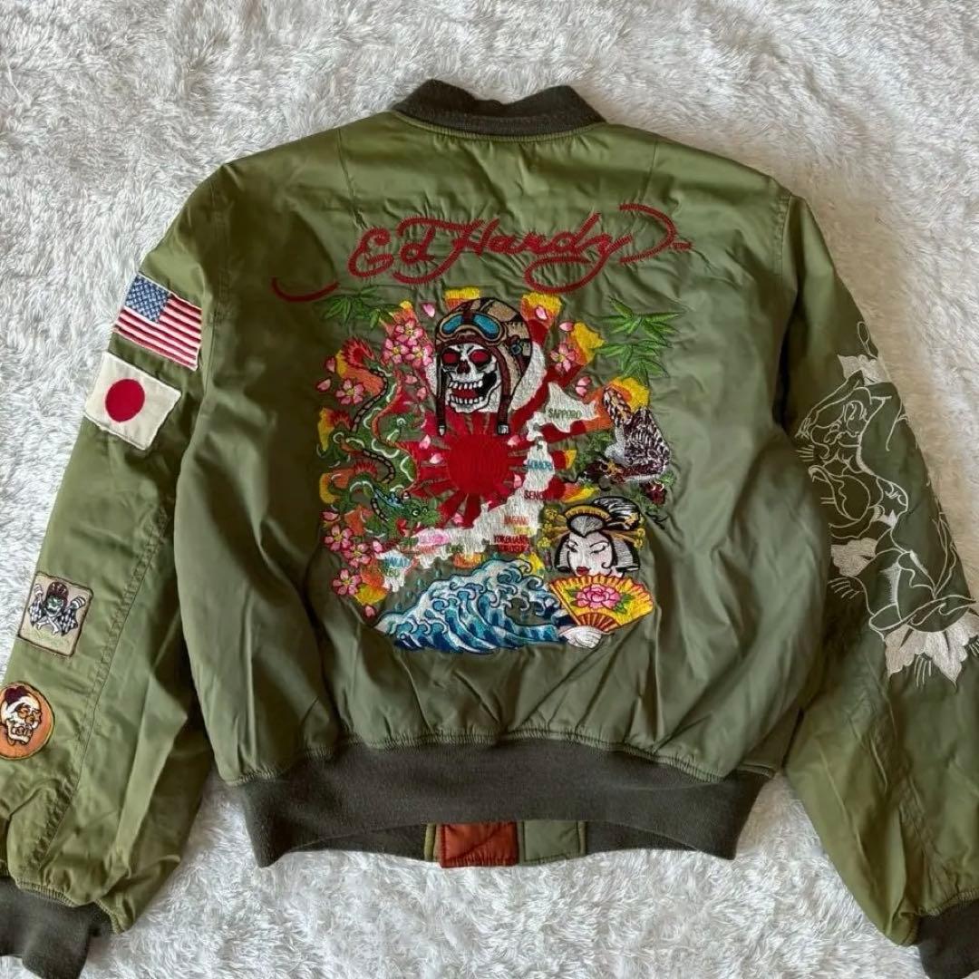 ド派手デザイン✨エドハーディー スカジャン MA-1 刺繍 ワッペン ロゴ トラ