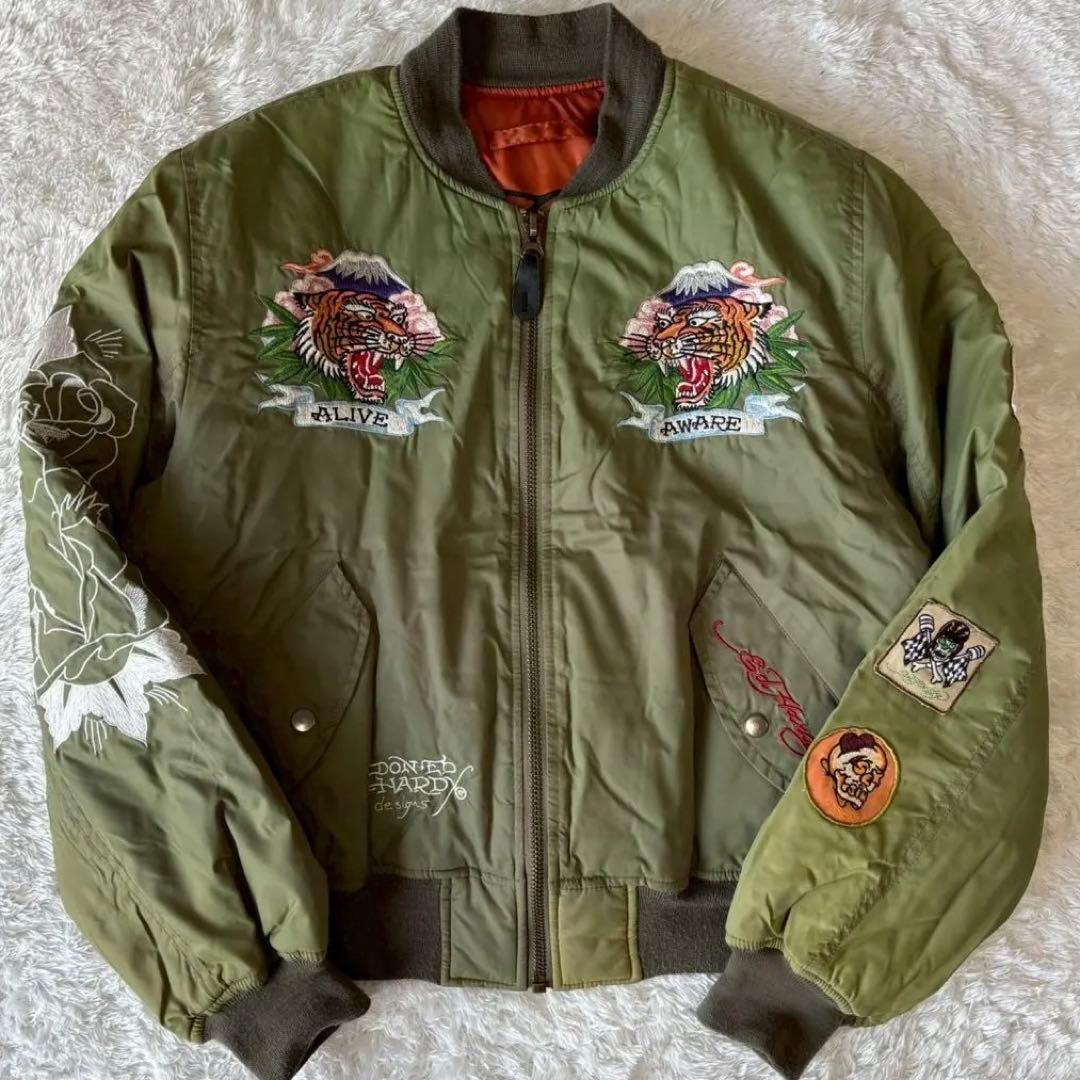 ド派手デザイン✨エドハーディー スカジャン MA-1 刺繍 ワッペン ロゴ トラ