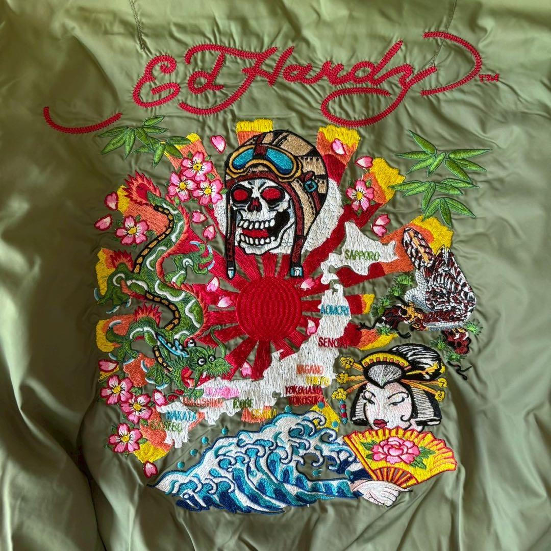 ド派手デザイン✨エドハーディー スカジャン MA-1 刺繍 ワッペン ロゴ トラ