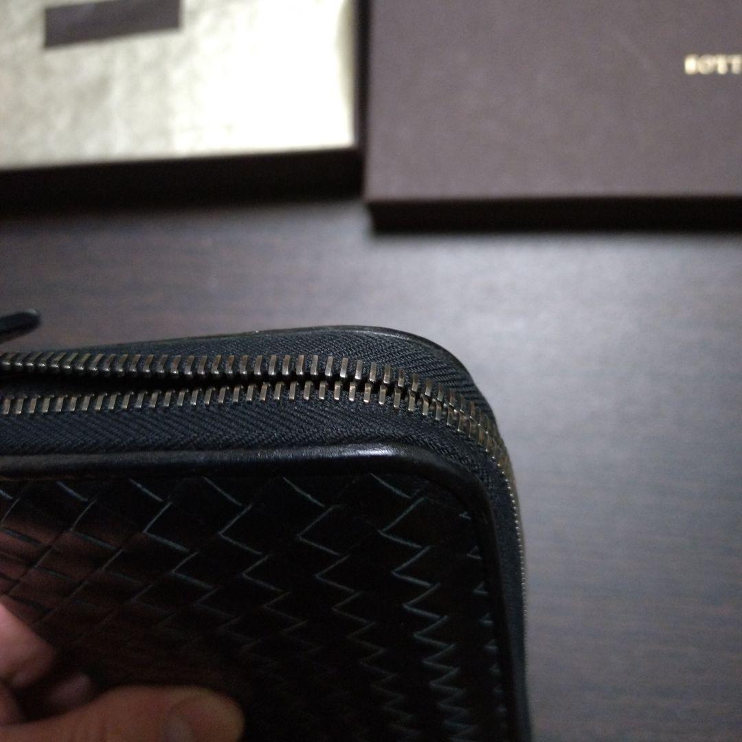 ラ*0様 BOTTEGA VENETA ブラックレザーラウンドジップ長財布