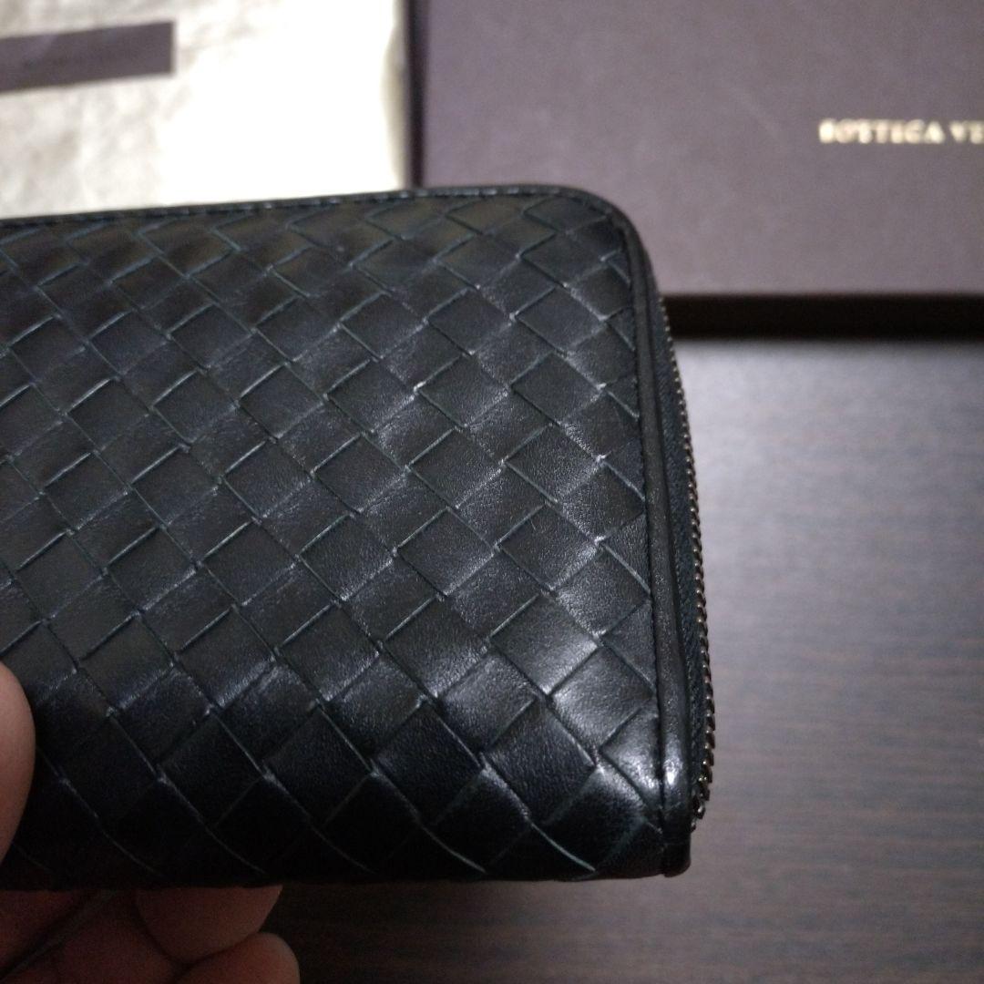ラ*0様 BOTTEGA VENETA ブラックレザーラウンドジップ長財布