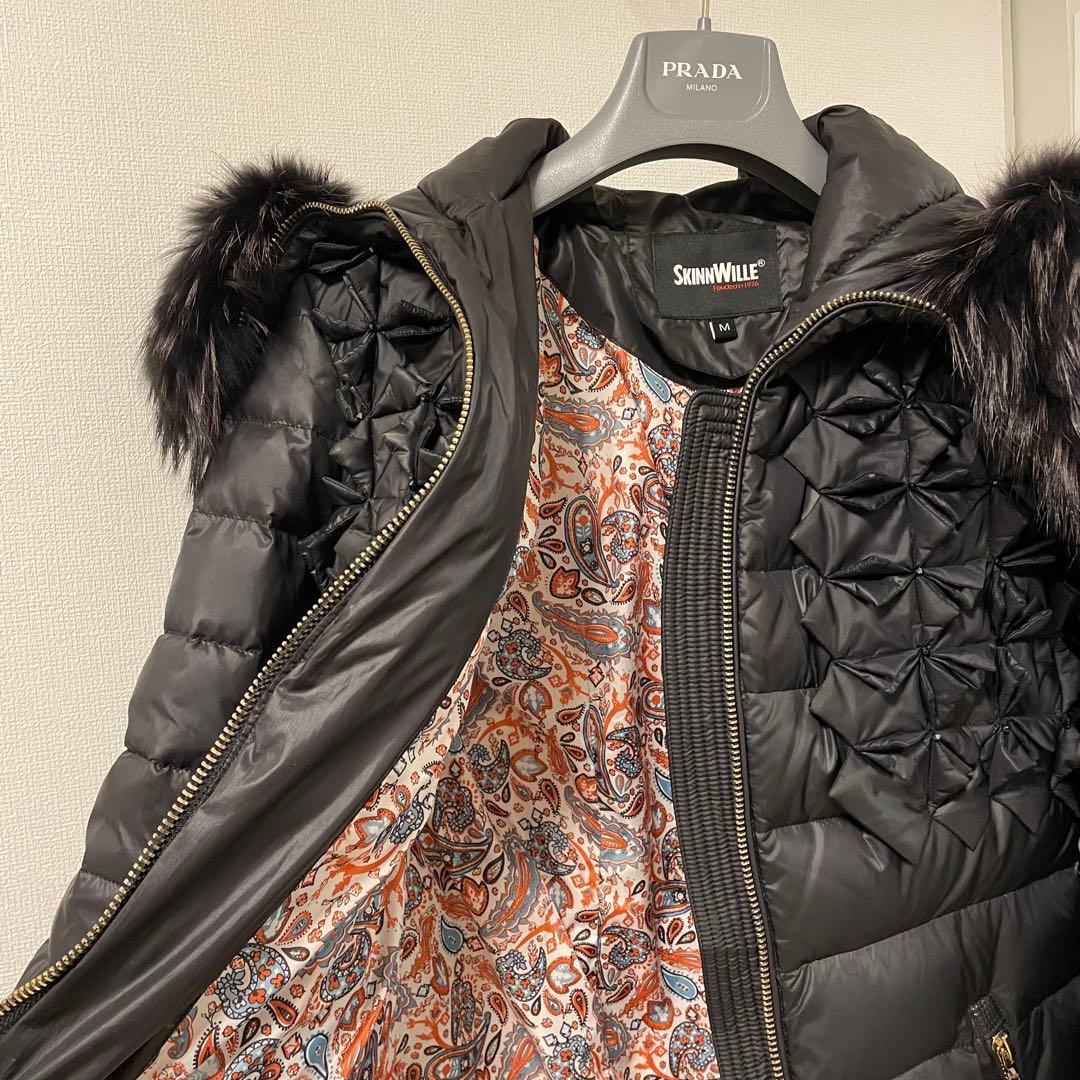 【美品】SKINNWILLE リアルファー付ダウンコート M ブラック ロシア製