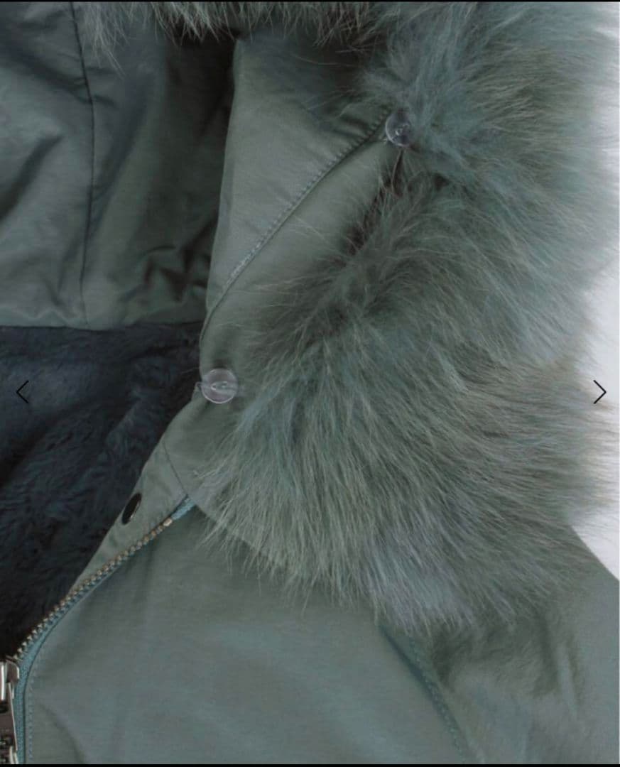 グリーン モッズコート ファー付きフード