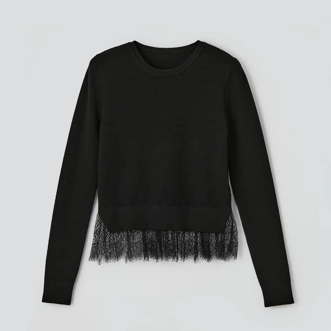 foxey 43964 ニット　裾レース　黒　38