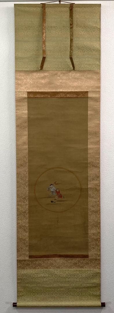 【かみあつ様用】狩野尚信「唐子」掛軸 絹本 識箱