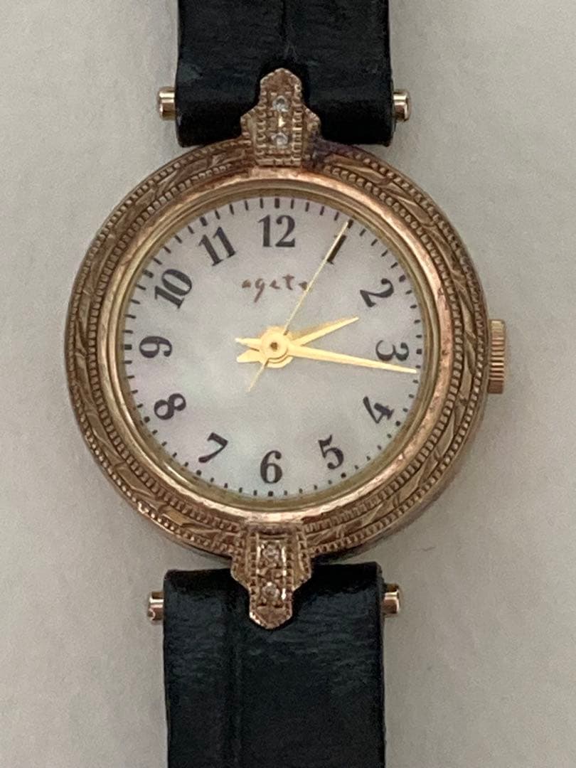 ミモザ ！アガット　agete ラウンドフェイス革ベルトウォッチ　時計