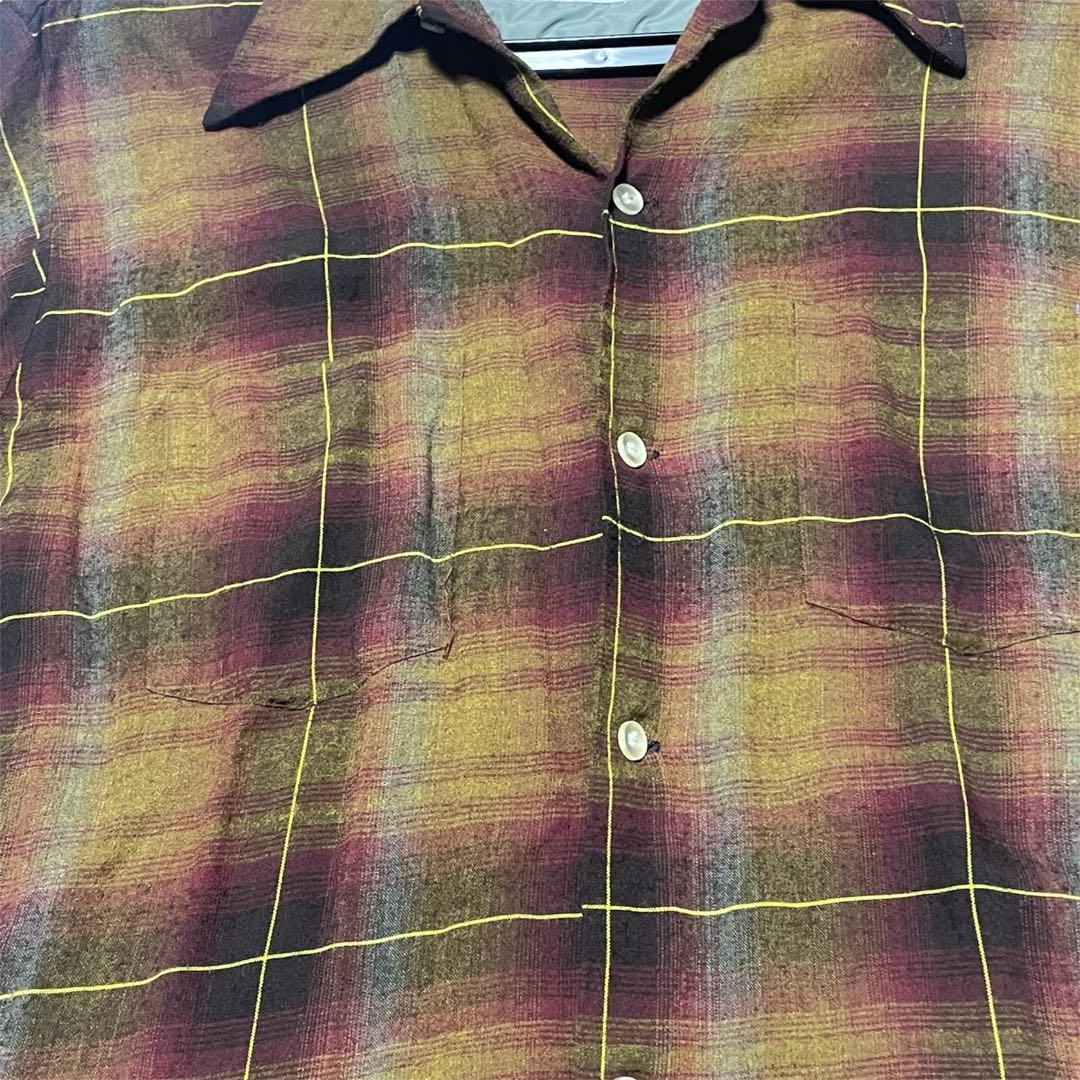 【好配色】希少60’s USA製オンブレネルシャツ茶 レーヨンL Box型 美品