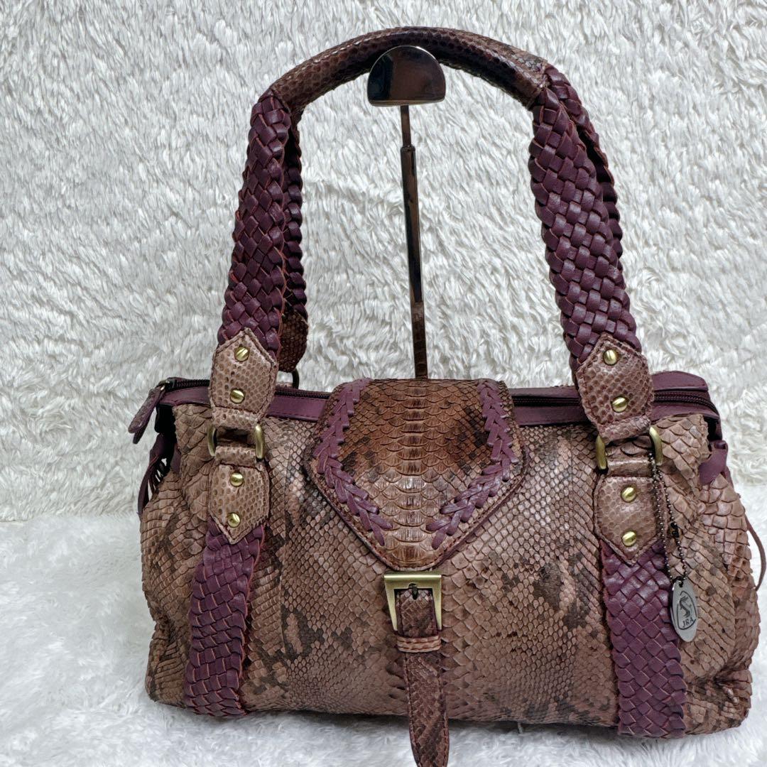 【希少カラー】JRA ダイアモンドパイソン ハンドバッグ チャーム付 パープル