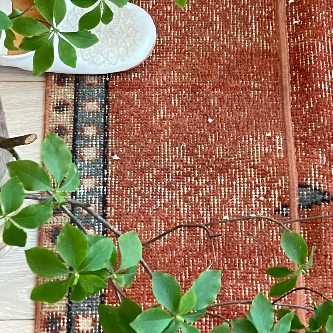 オレンジ✳︎65×187 ブルー　パッチワークランナー　トルコヴィンテージラグ