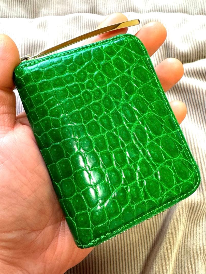 最終値下げ！！　クロコダイル　池田工芸　シャイニンググリーン　ミニ財布