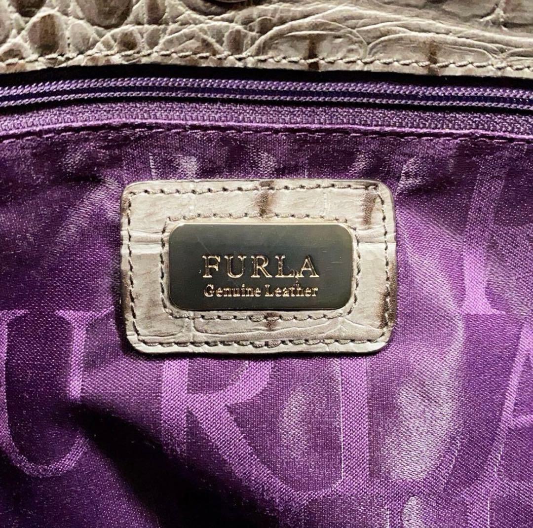 極美品 FURLA フルラ クロコ型押し 2way トートバッグ A4可 大容量