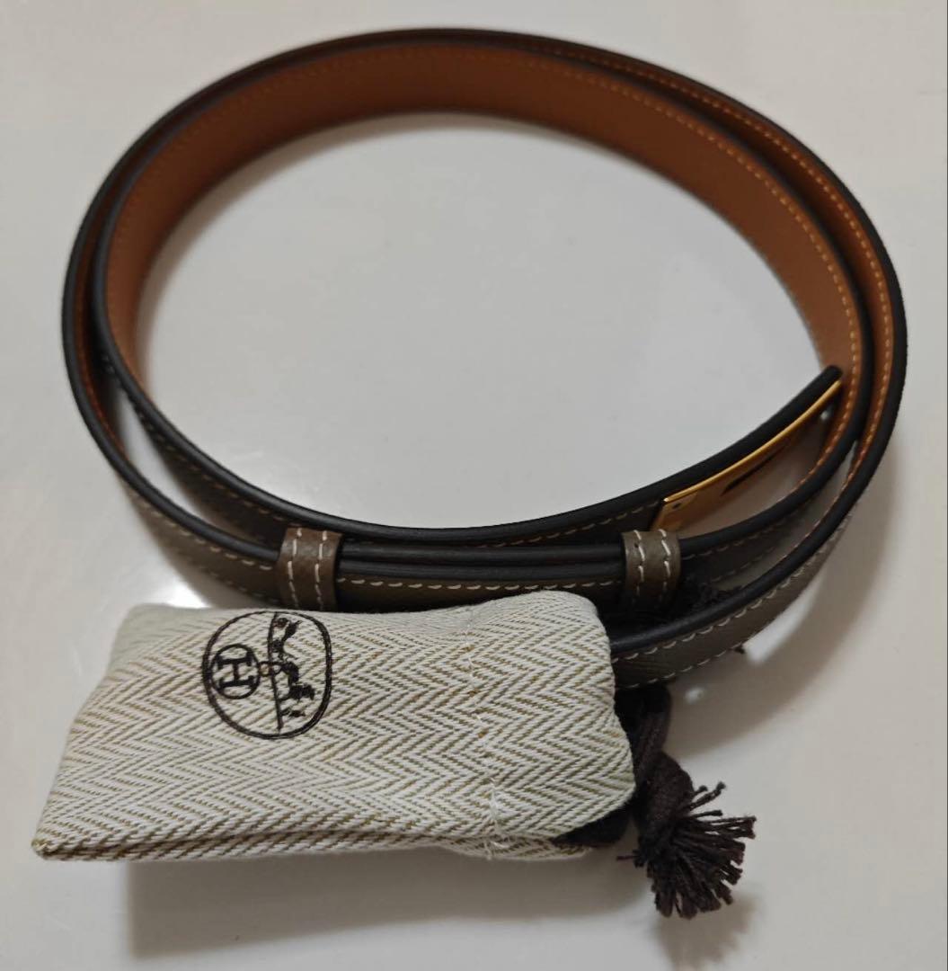 【HERMES】エルメス ケリーベルト エトゥープ x ローズゴールド金具