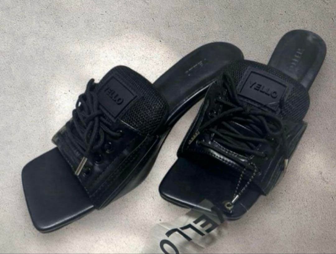 新品YELLO スニーカーミュール パンプスヒール ブラックX L