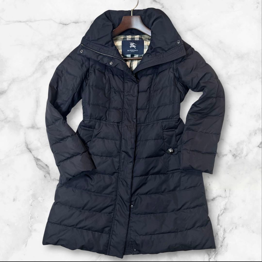 HK06 バーバリーロンドン　ダウンコート　ノバチェック　Aライン　9 M〜L