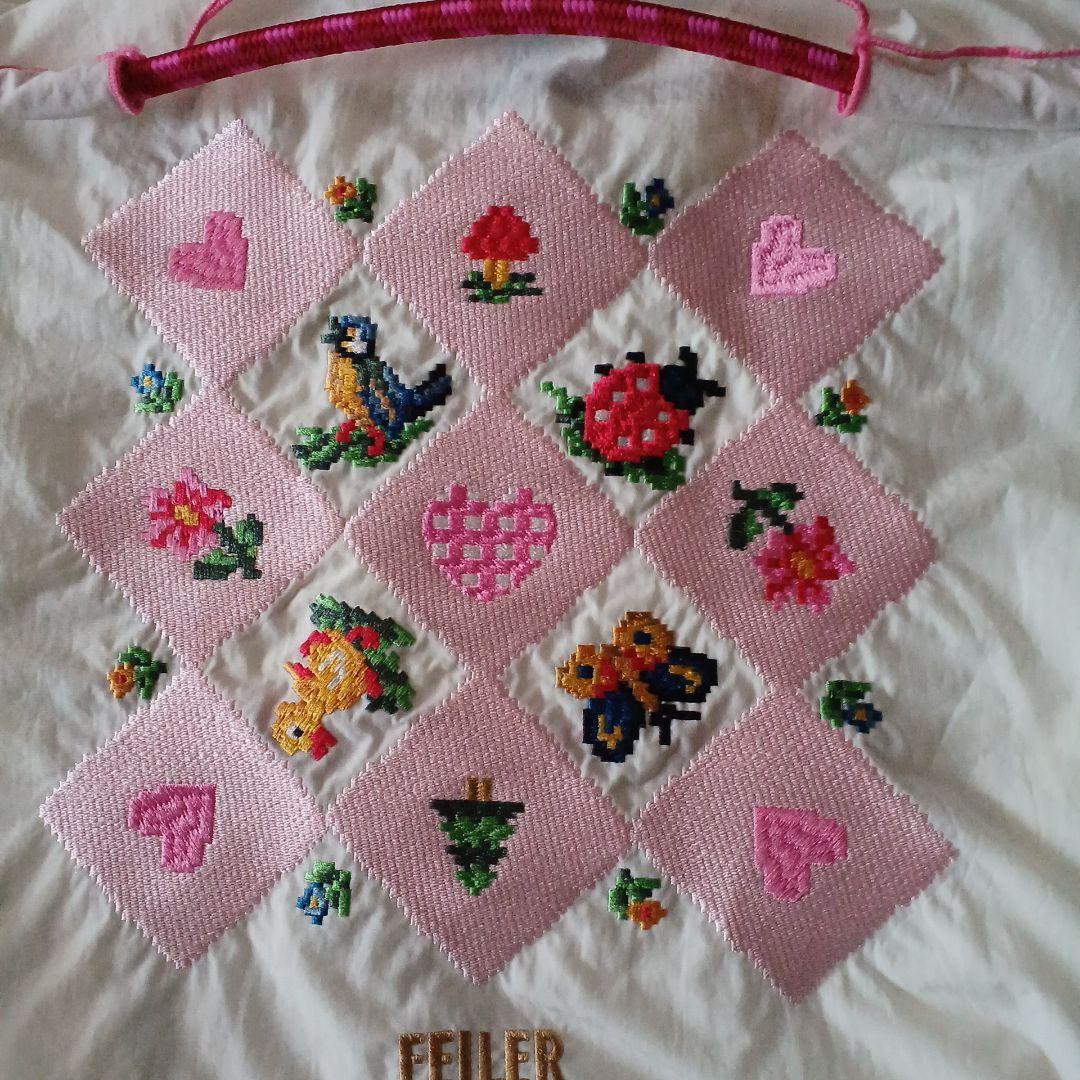 【新品未使用】FEILER 刺繍エコバッグ ホワイト ピンク