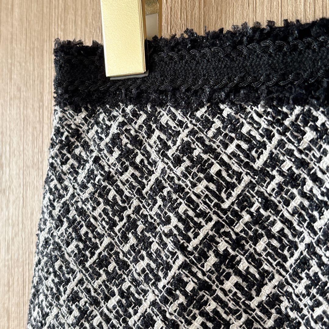 【1342】アナイ　モノトーンツィードスカート　白黒　36