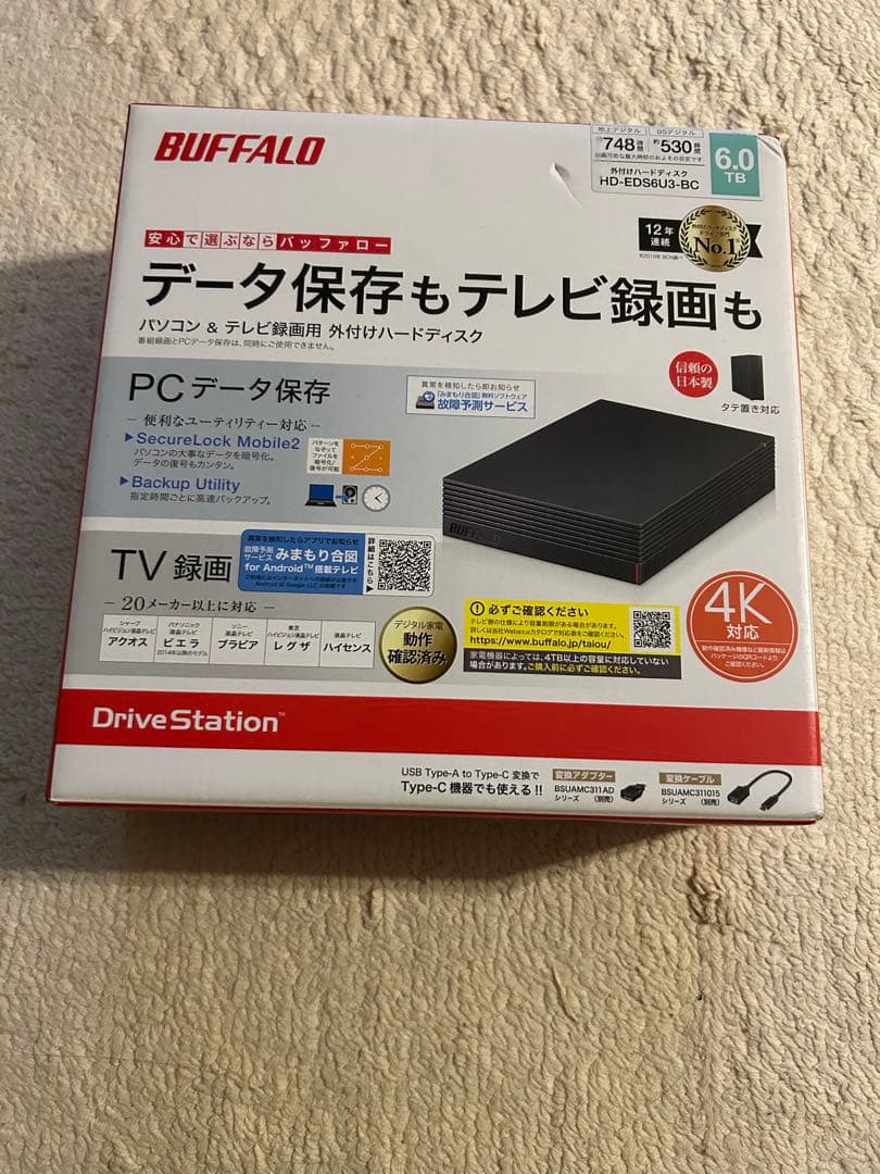 【未使用品】BUFFALO 外付けHDD 6TB HD-EDS6U3-BC