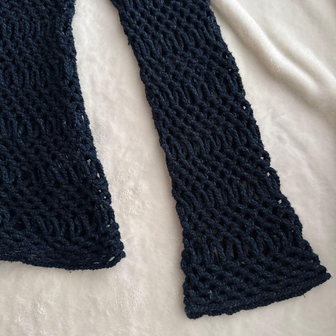 45R 本藍染 インディゴコットン メッシュ 編み込みニット 綿100%