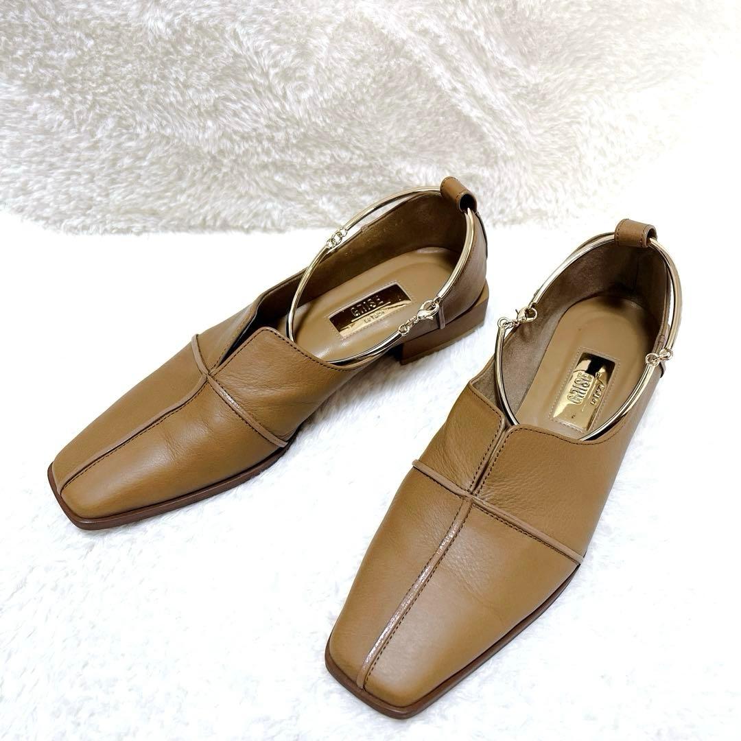 【美品】ルタロン　グリーズ　レザースクエアクロスシームアンクルフ　パンプス